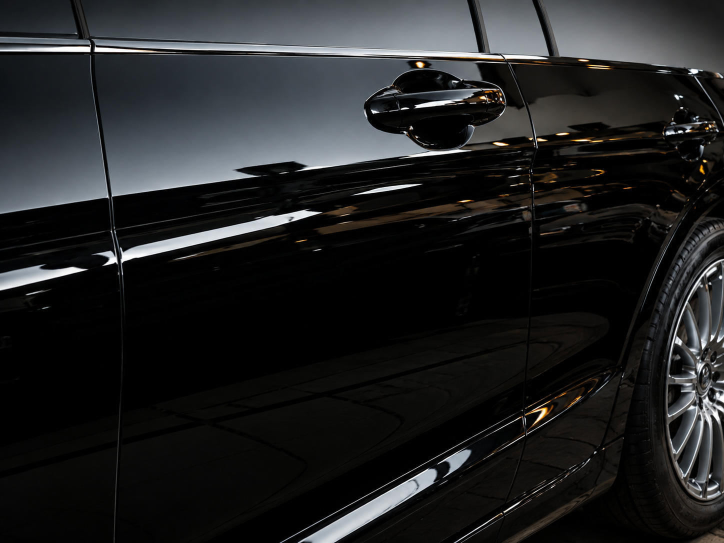After detail — clean, polished black car door